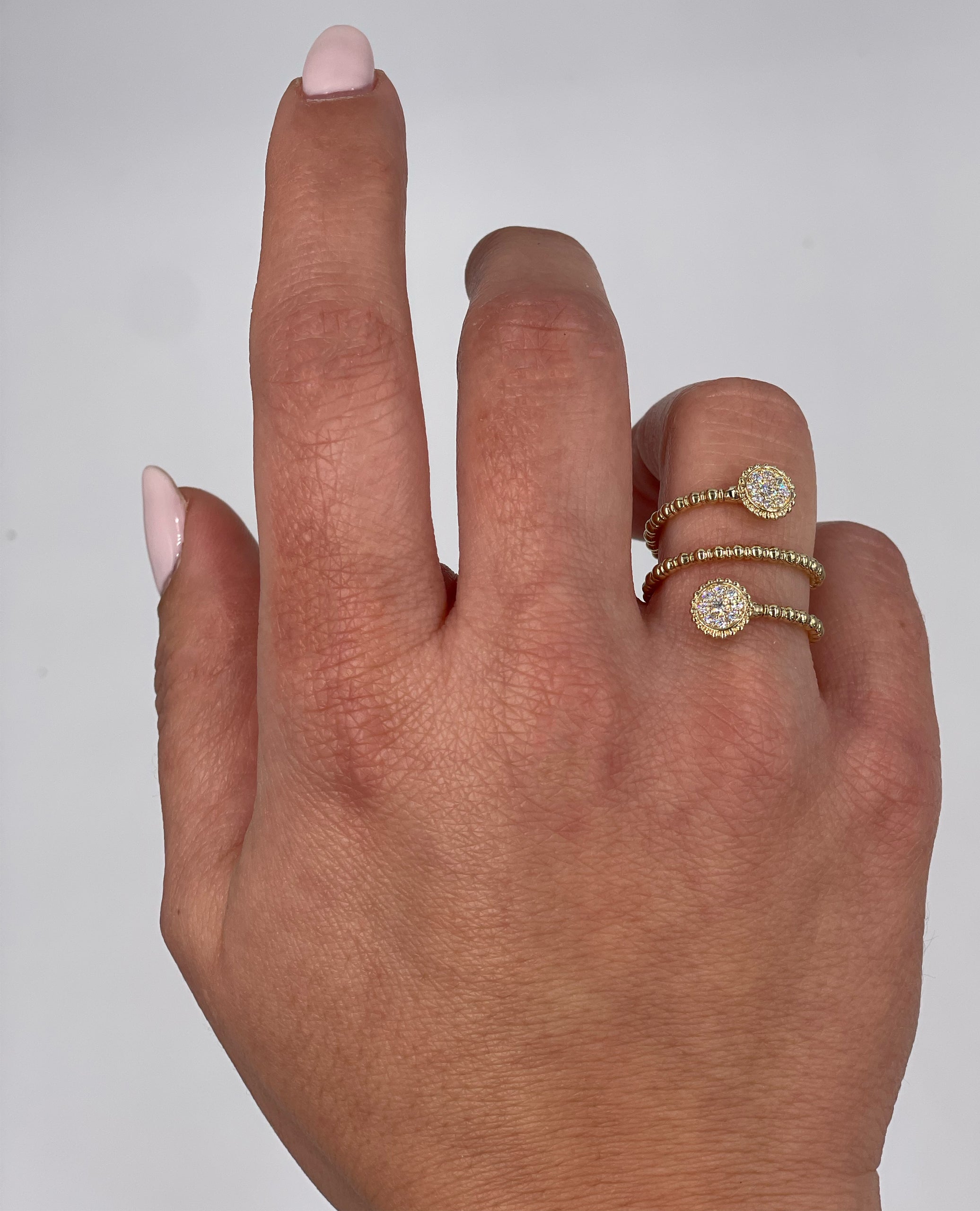 14K Yellow Gold Diamond Three Layer Spiral Flexible Ring