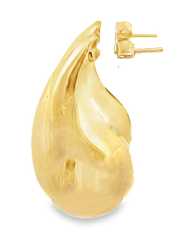 8K Yellow Gold Teardrop Sculptural and Minimalist Drop Earrings