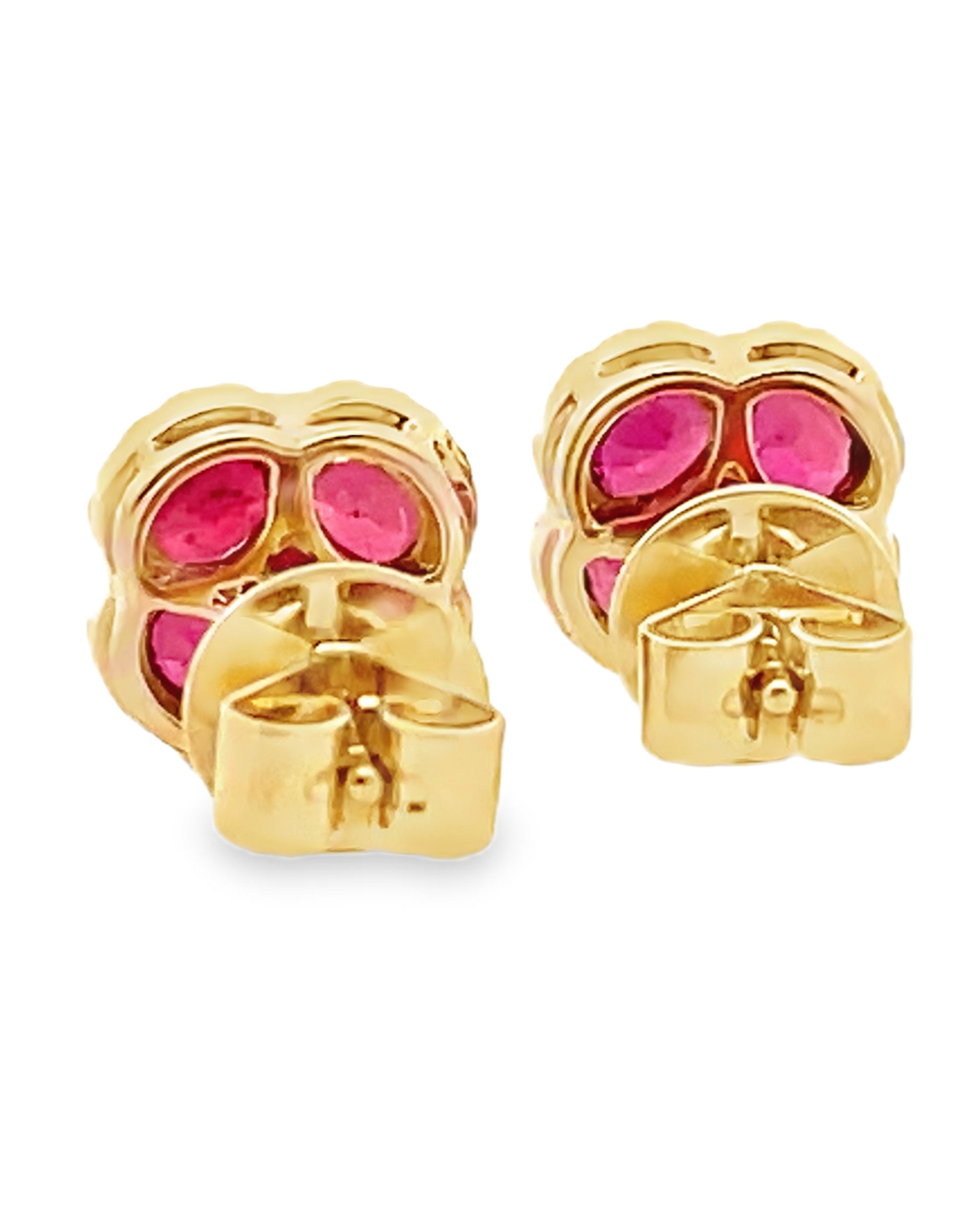 18K Yellow Gold Ruby and Diamond Quatrefoil Earrings with Pushbacks