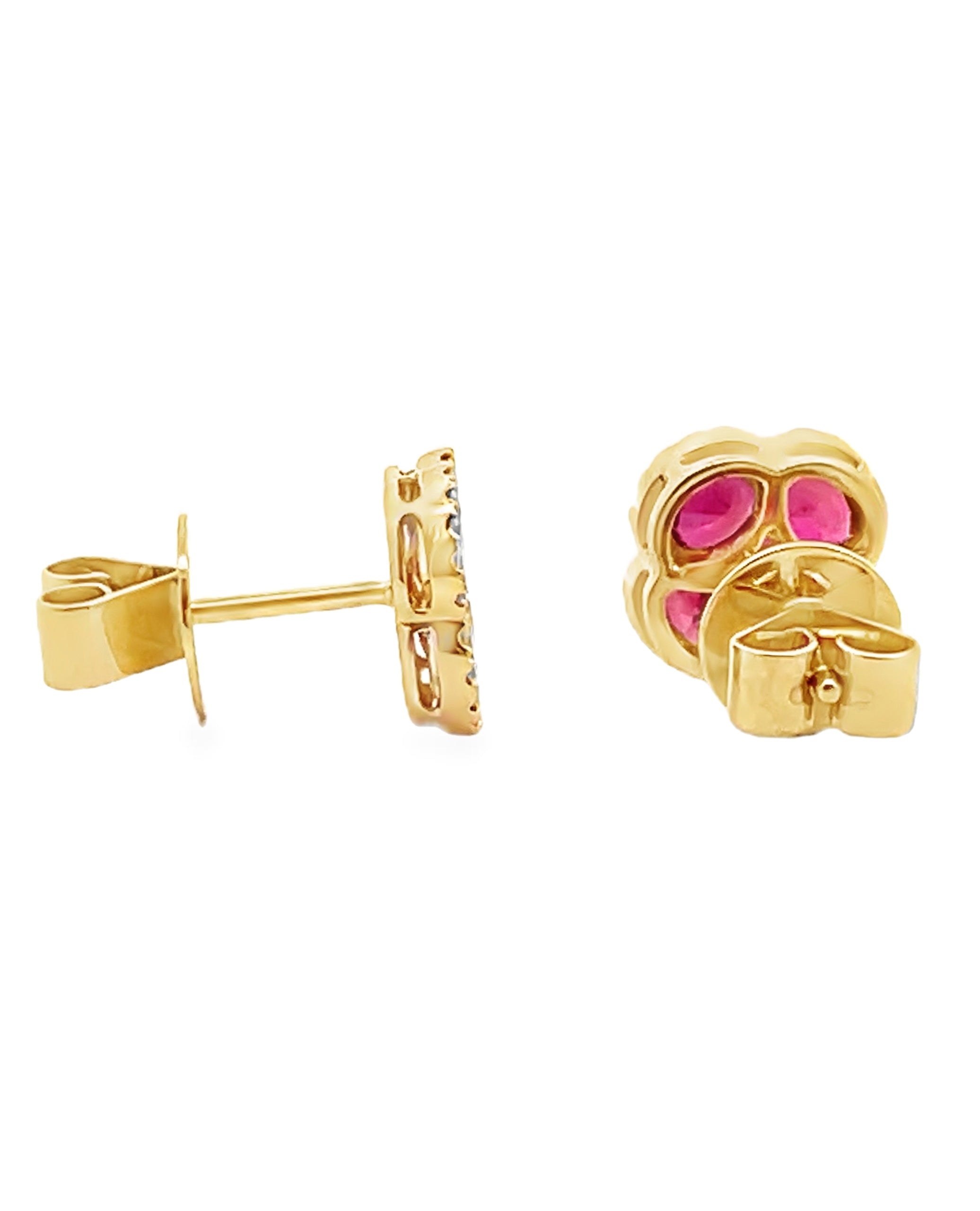 18K Yellow Gold Ruby and Diamond Quatrefoil Earrings with Pushbacks