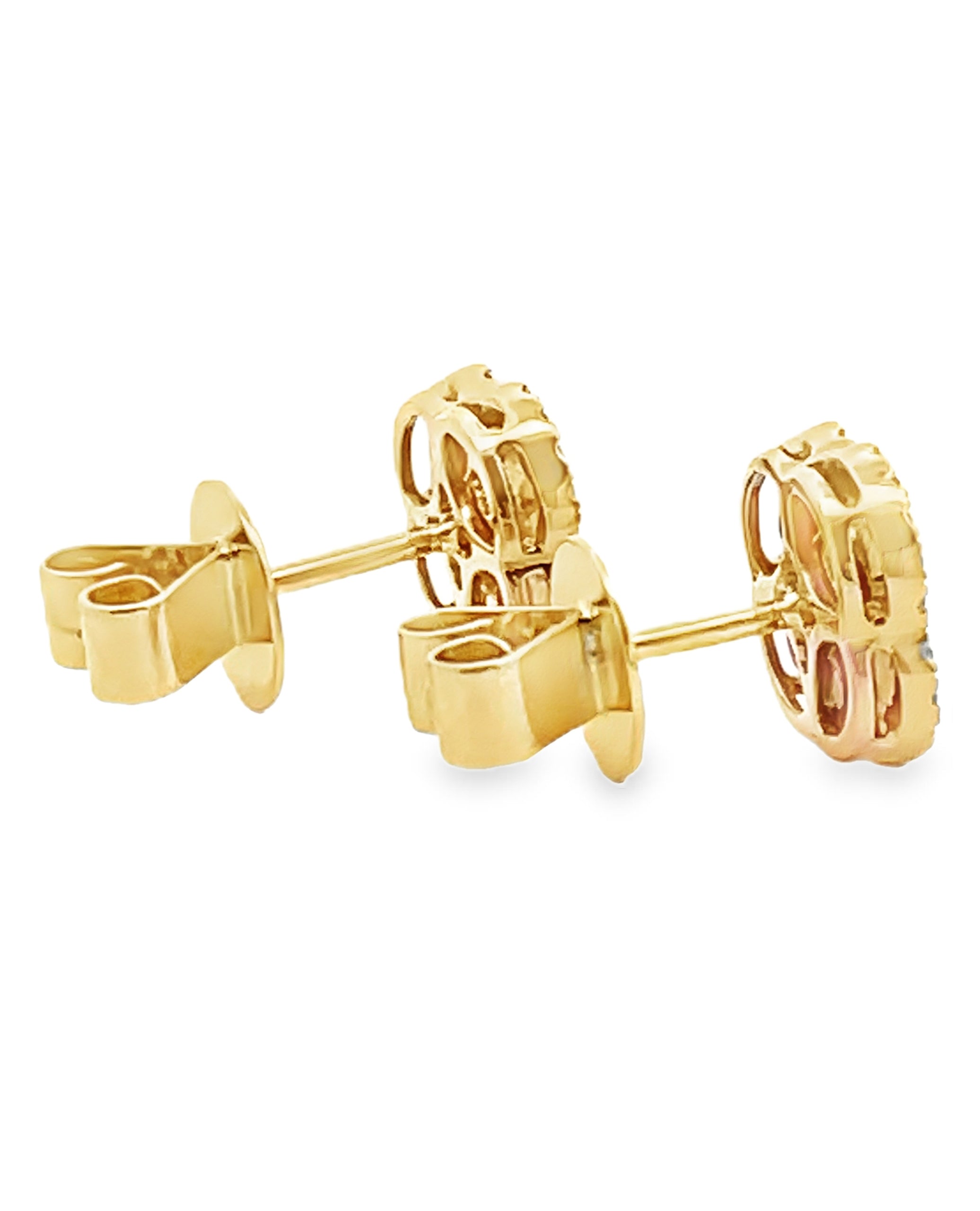 18K Yellow Gold Ruby and Diamond Quatrefoil Earrings with Pushbacks
