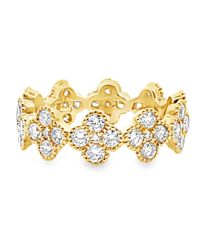 18K Yellow Gold 1.67 Carat Diamond Repeating Quatrefoil Eternity Ring