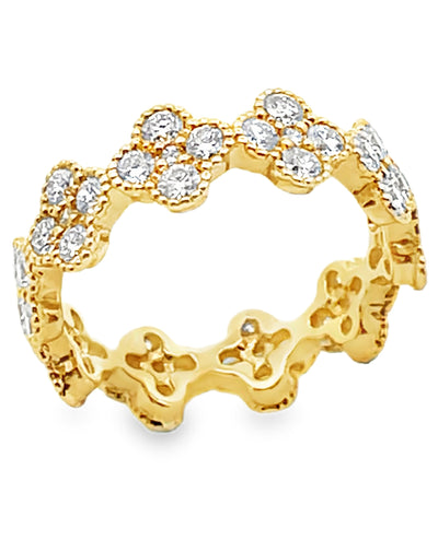 18K Yellow Gold 1.67 Carat Diamond Repeating Quatrefoil Eternity Ring