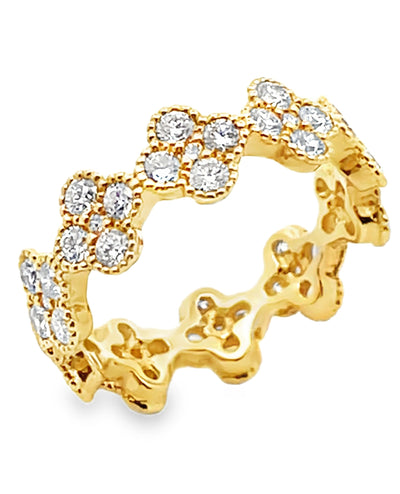 18K Yellow Gold 1.67 Carat Diamond Repeating Quatrefoil Eternity Ring