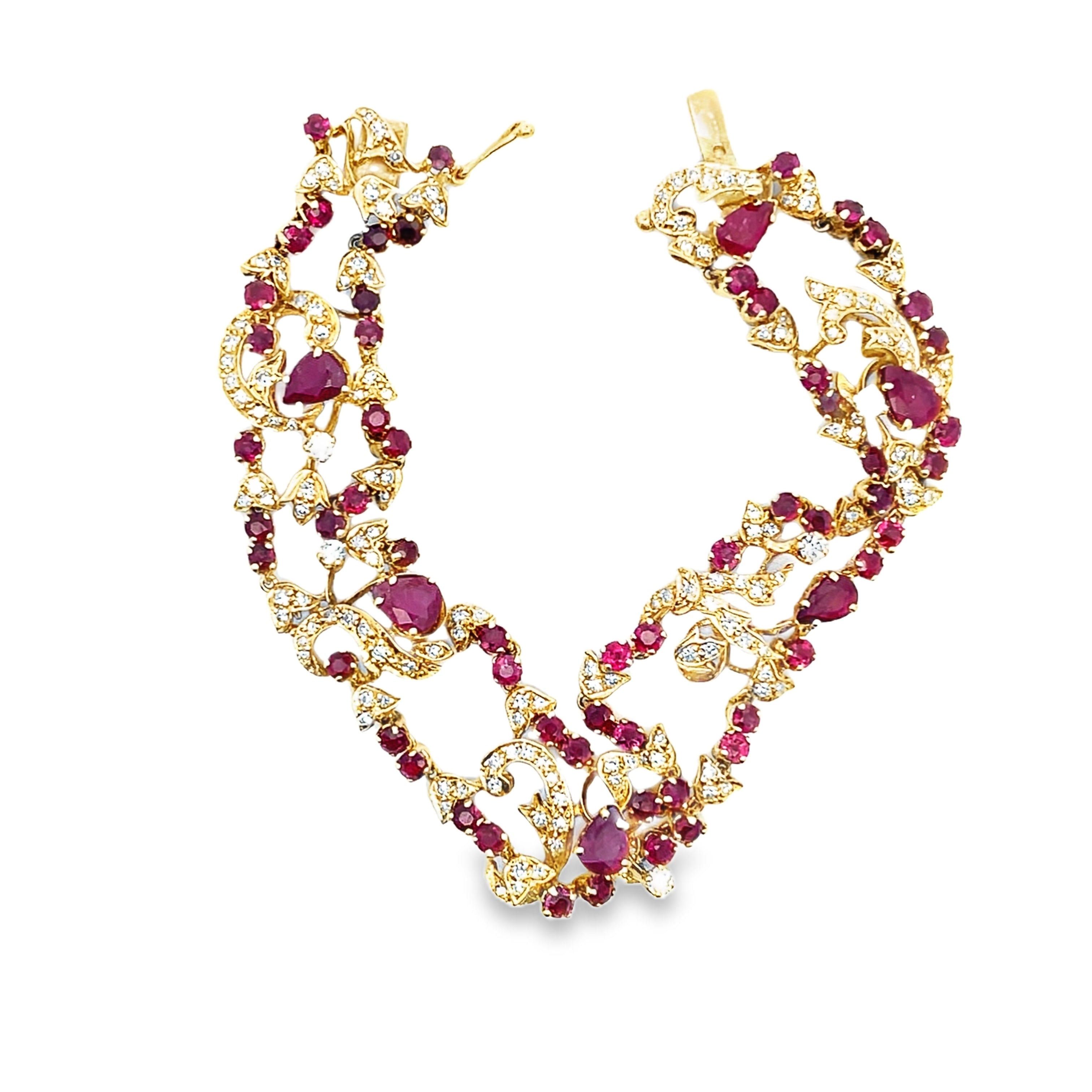 Vintage Multirow Ruby and Diamond Bracelet
