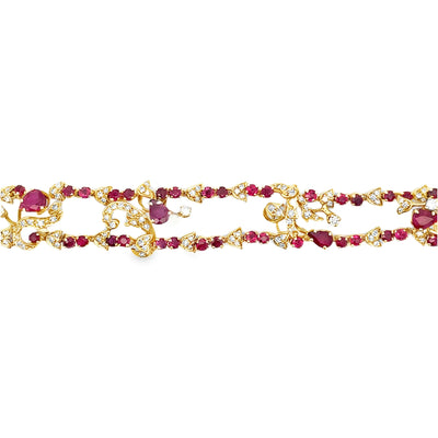 Vintage Multirow Ruby and Diamond Bracelet