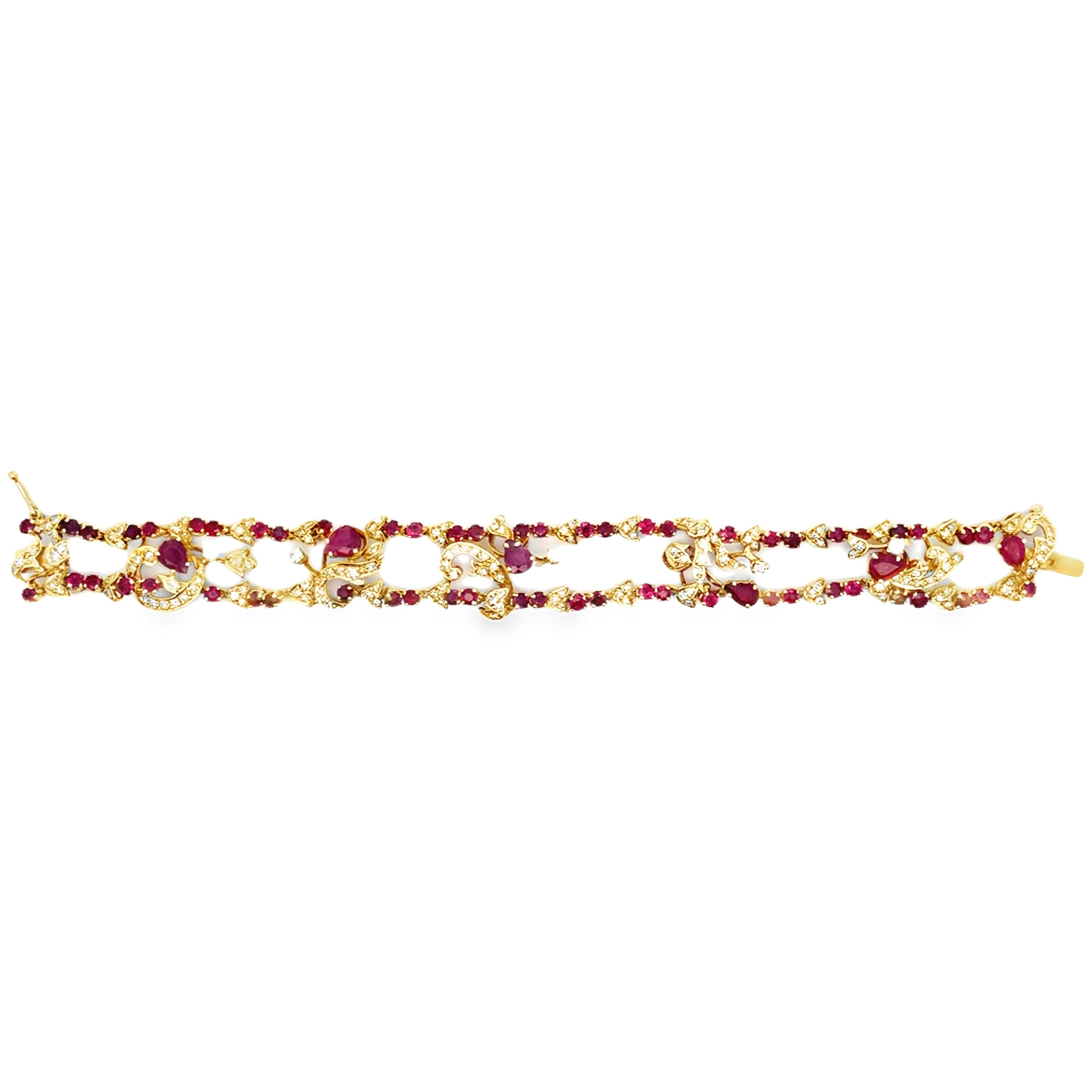 Vintage Multirow Ruby and Diamond Bracelet