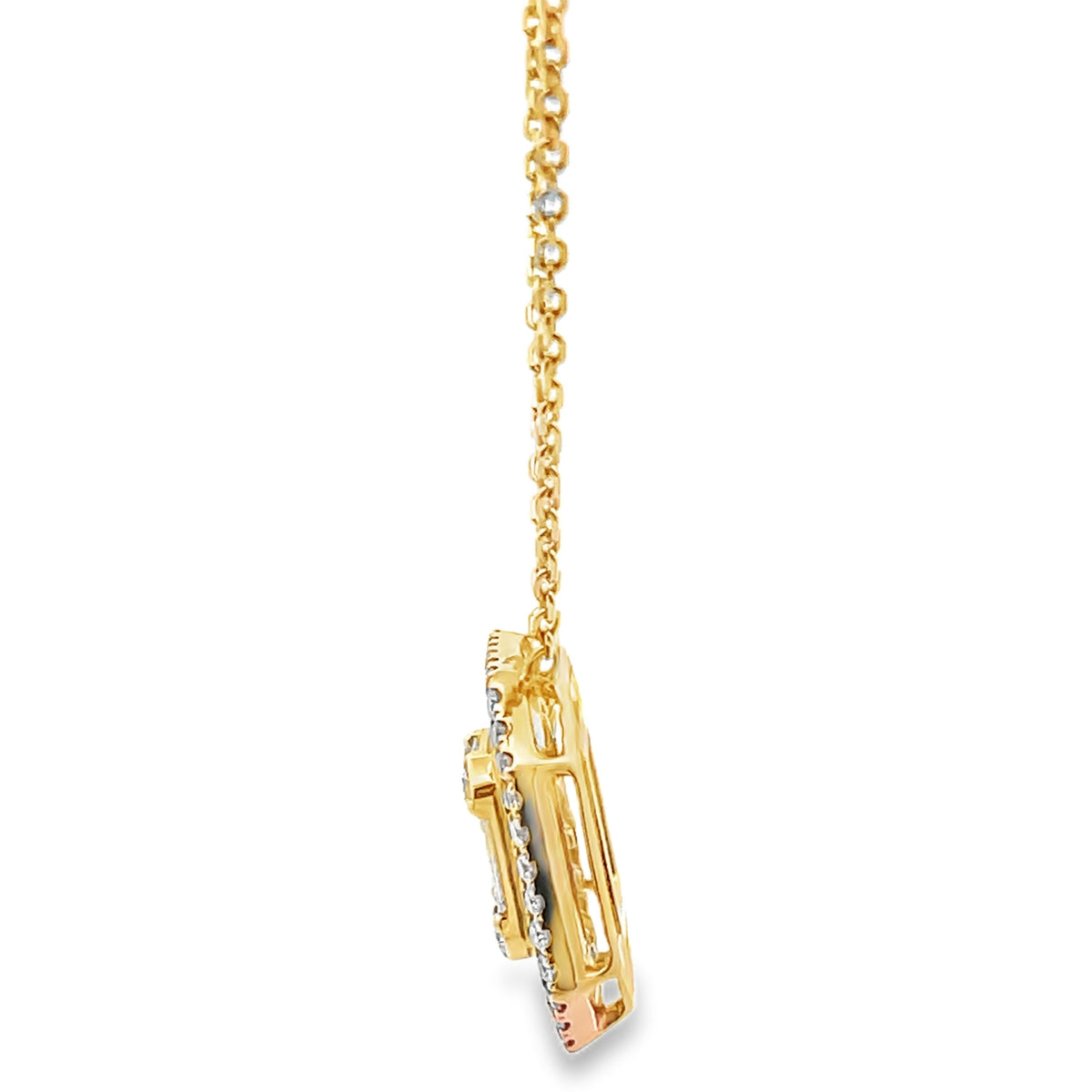 18K Yellow Gold Art Deco Style Pendant with Diamonds and Emeralds