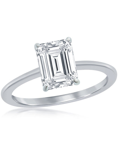Sterling Silver CZ Emerald Cut Engagement Ring