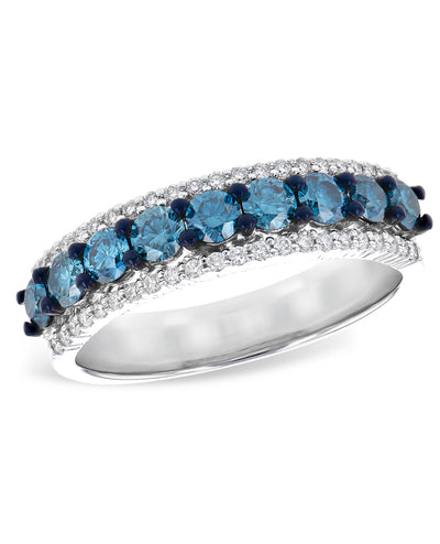 Allison Kaufman 14K White Gold Diamond Band with Blue Diamonds