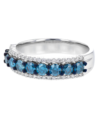 Allison Kaufman 14K White Gold Diamond Band with Blue Diamonds