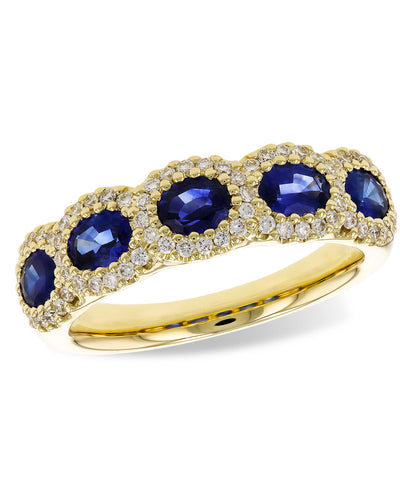 Allison Kaufman 14K Yellow Gold Oval Blue Sapphire and Diamond Band Ring