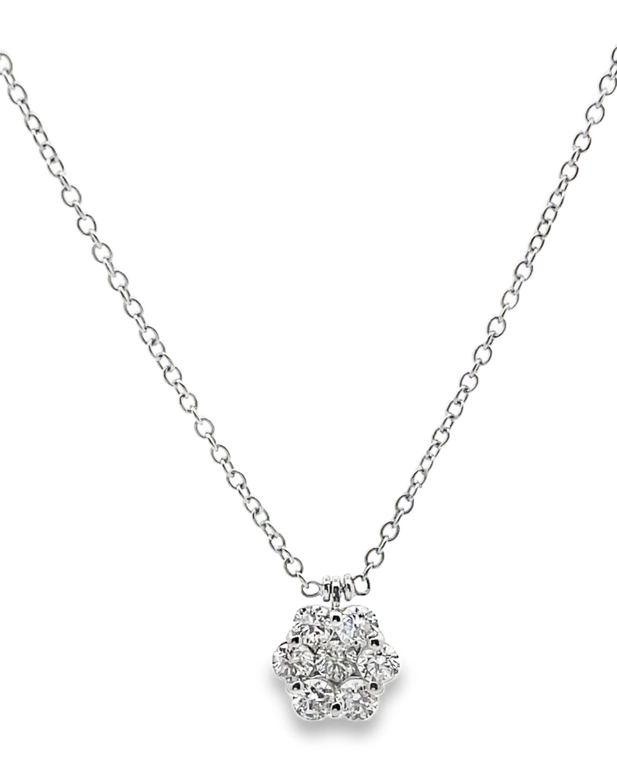 18K White Gold Diamond Cluster Necklace