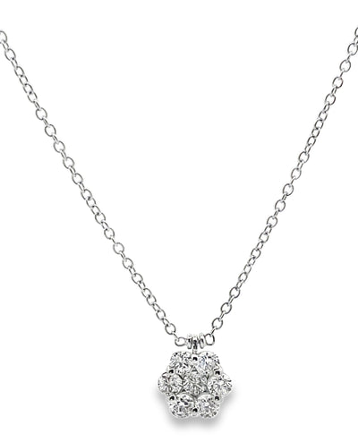 18K White Gold Diamond Cluster Necklace