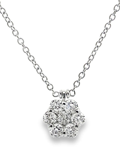 18K White Gold Diamond Cluster Necklace