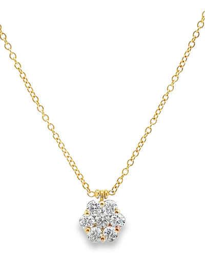 18K Yellow Gold Diamond Cluster Necklace