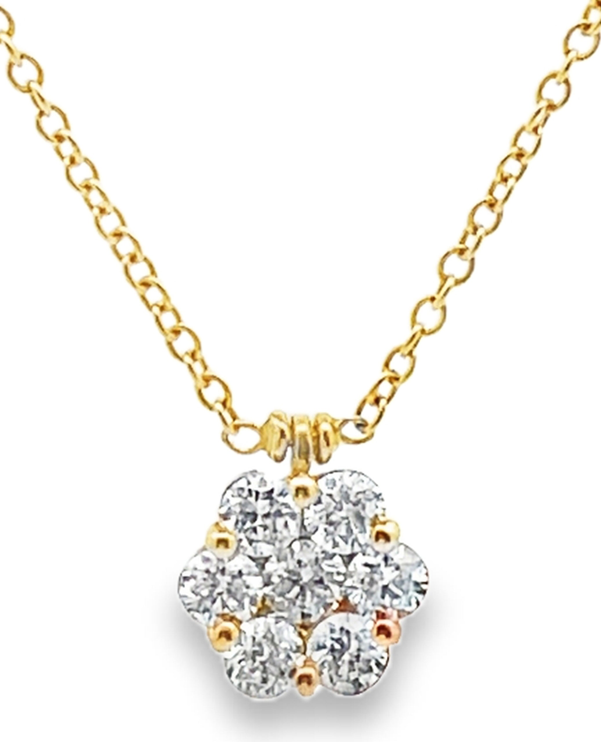 18K Yellow Gold Diamond Cluster Necklace