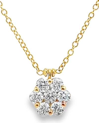 18K Yellow Gold Diamond Cluster Necklace