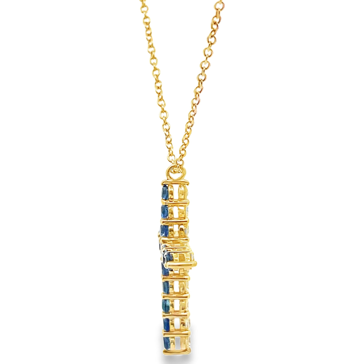 18K Yellow Gold Reversible Blue Sapphire & Diamond Cross Pendant Necklace