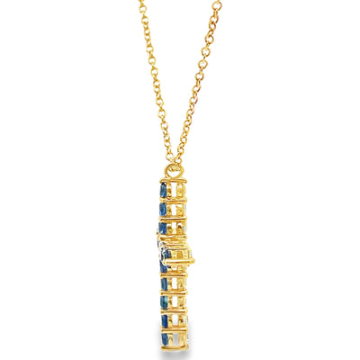 18K Yellow Gold Reversible Blue Sapphire & Diamond Cross Pendant Necklace