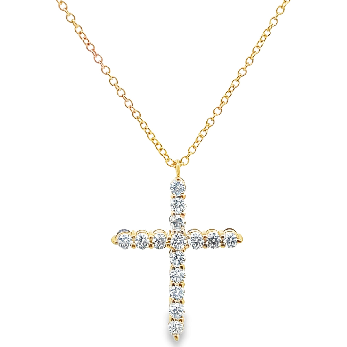 18K Yellow Gold Reversible Blue Sapphire & Diamond Cross Pendant Necklace