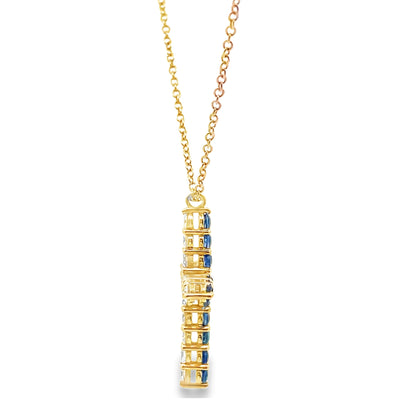 18K Yellow Gold Reversible Blue Sapphire & Diamond Cross Pendant Necklace