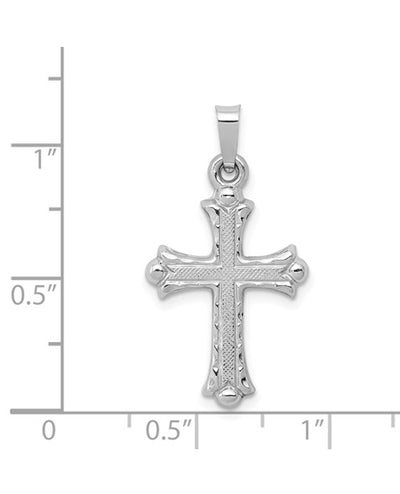 14K White Gold Textured and Polished Fleur de lis Cross Pendant