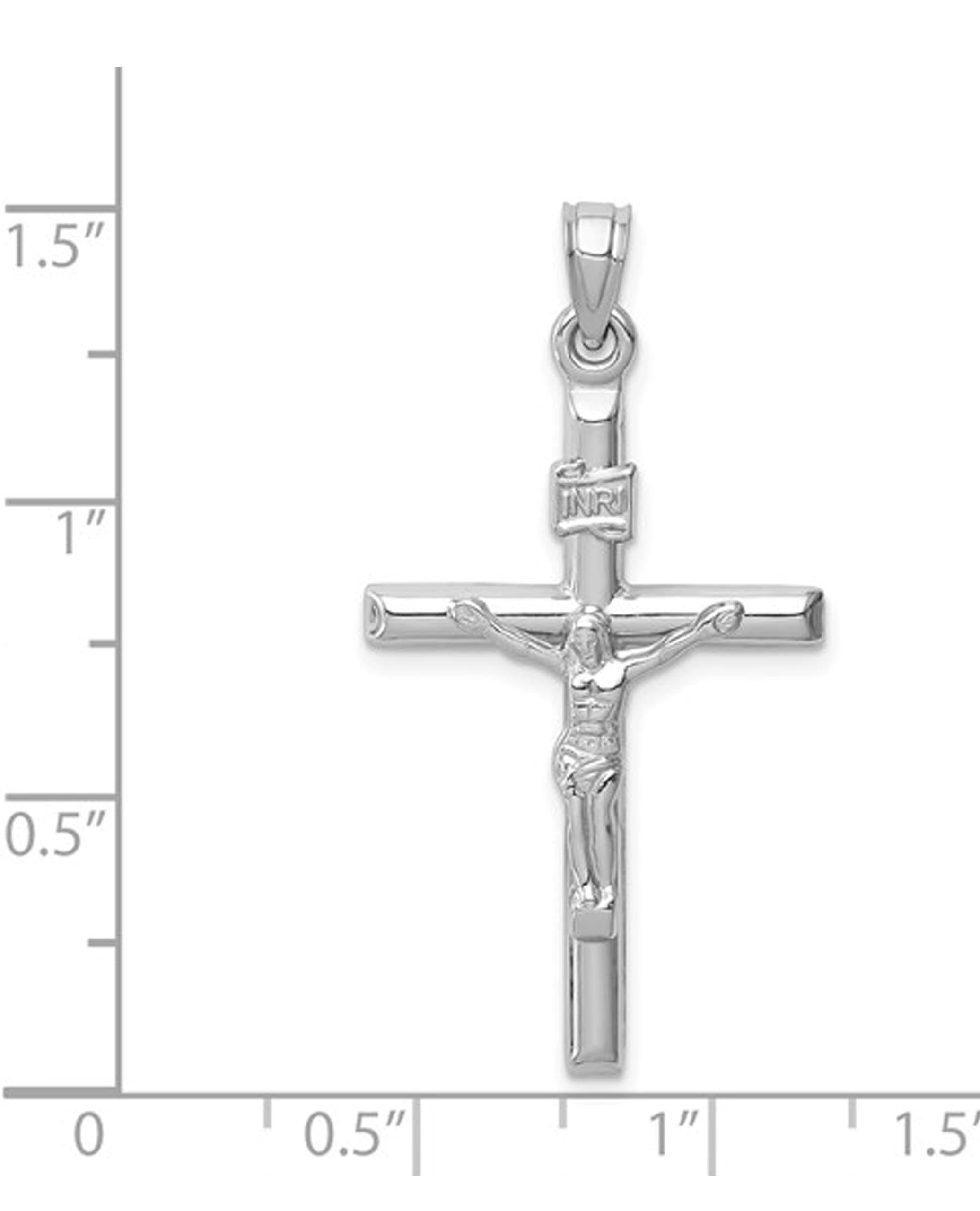14k White Gold Hollow Crucifix Pendant