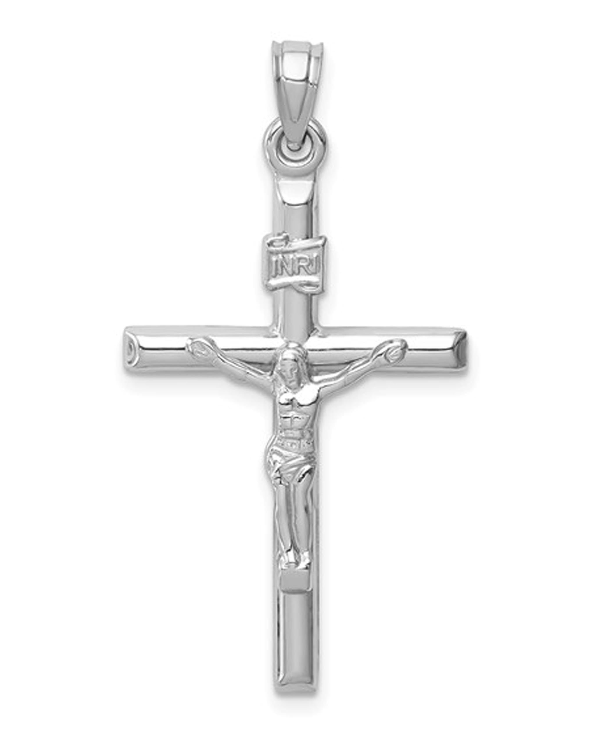 14k White Gold Hollow Crucifix Pendant