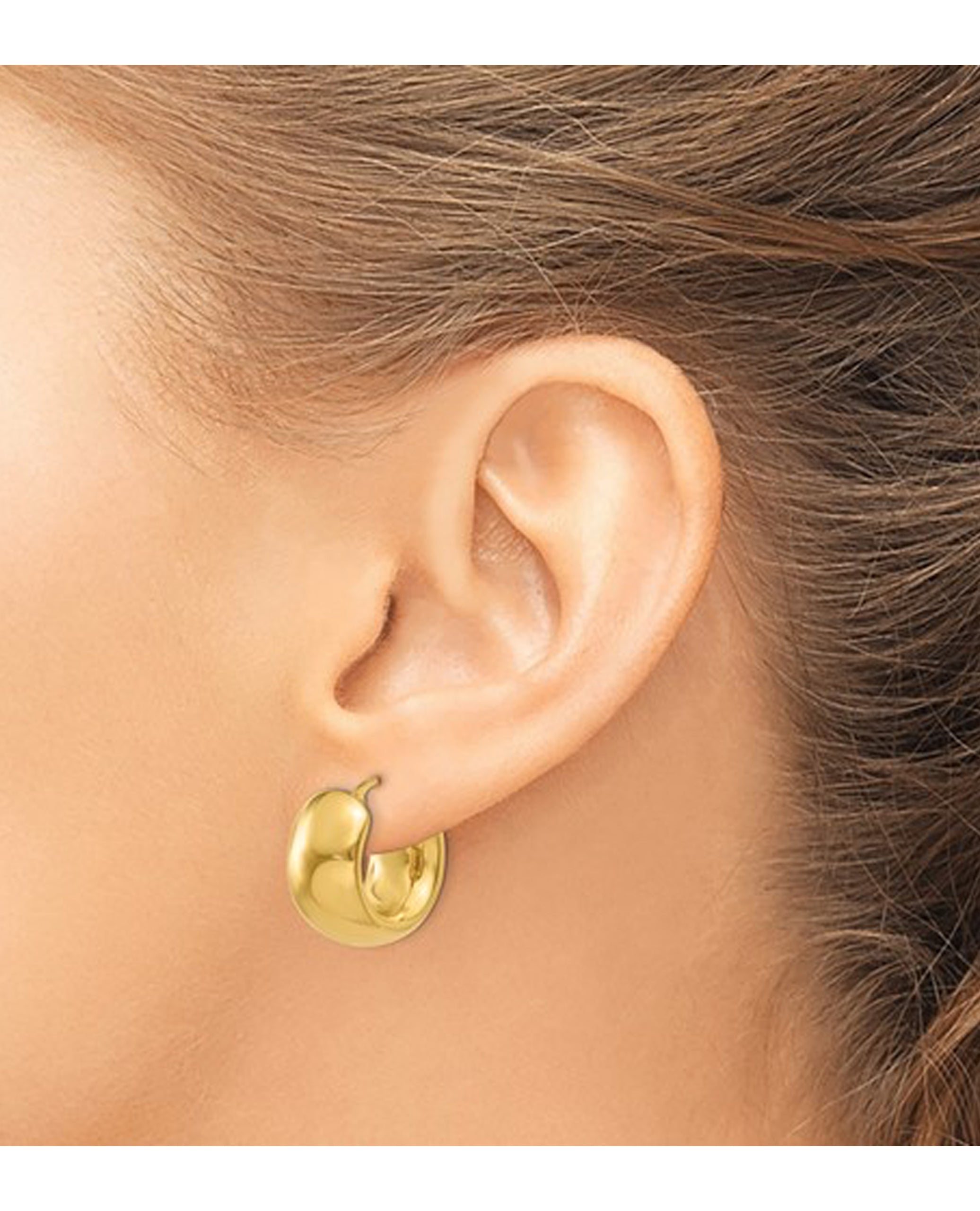 14K Yellow Gold Wide Puffed Hoop Earrings