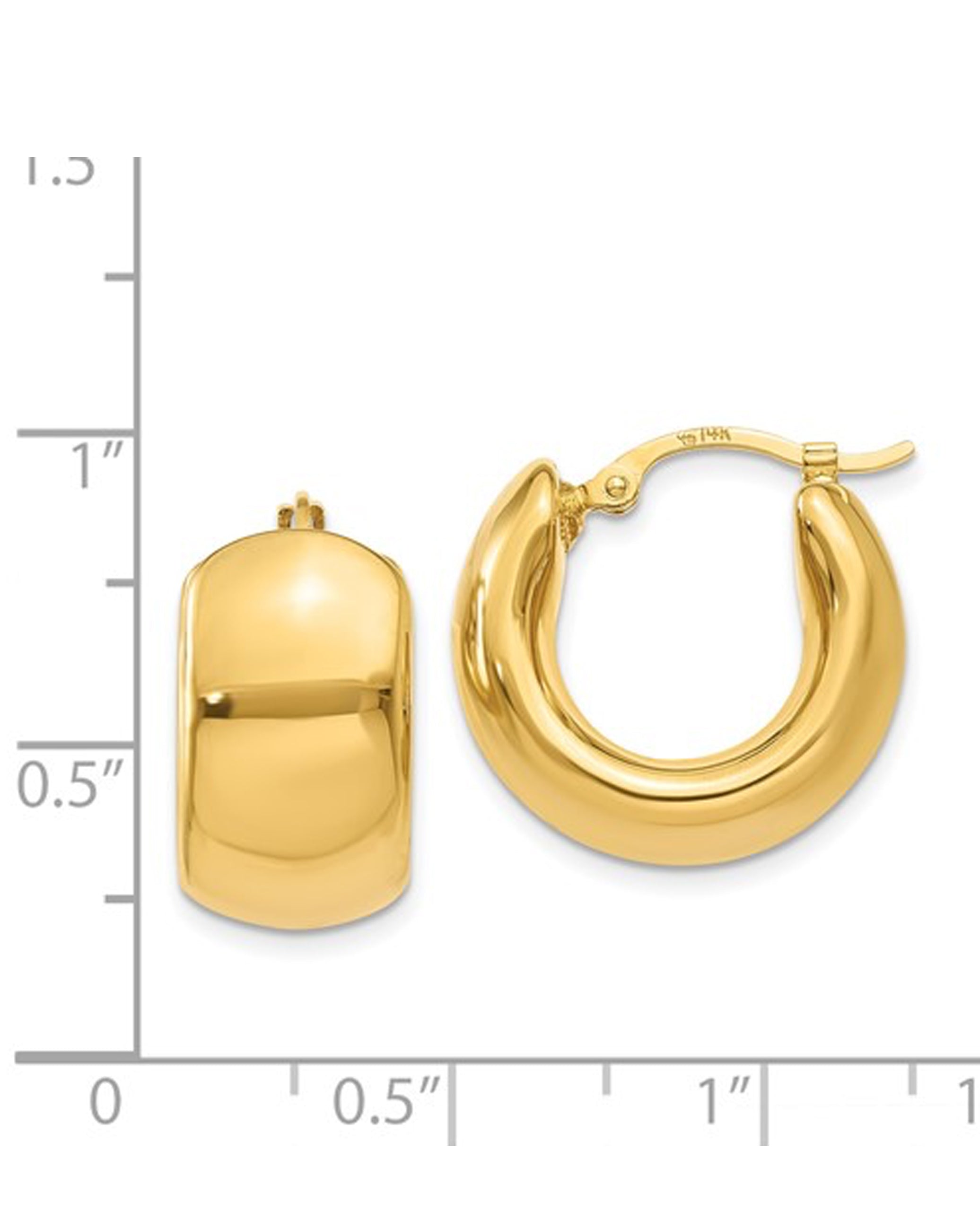 14K Yellow Gold Wide Puffed Hoop Earrings