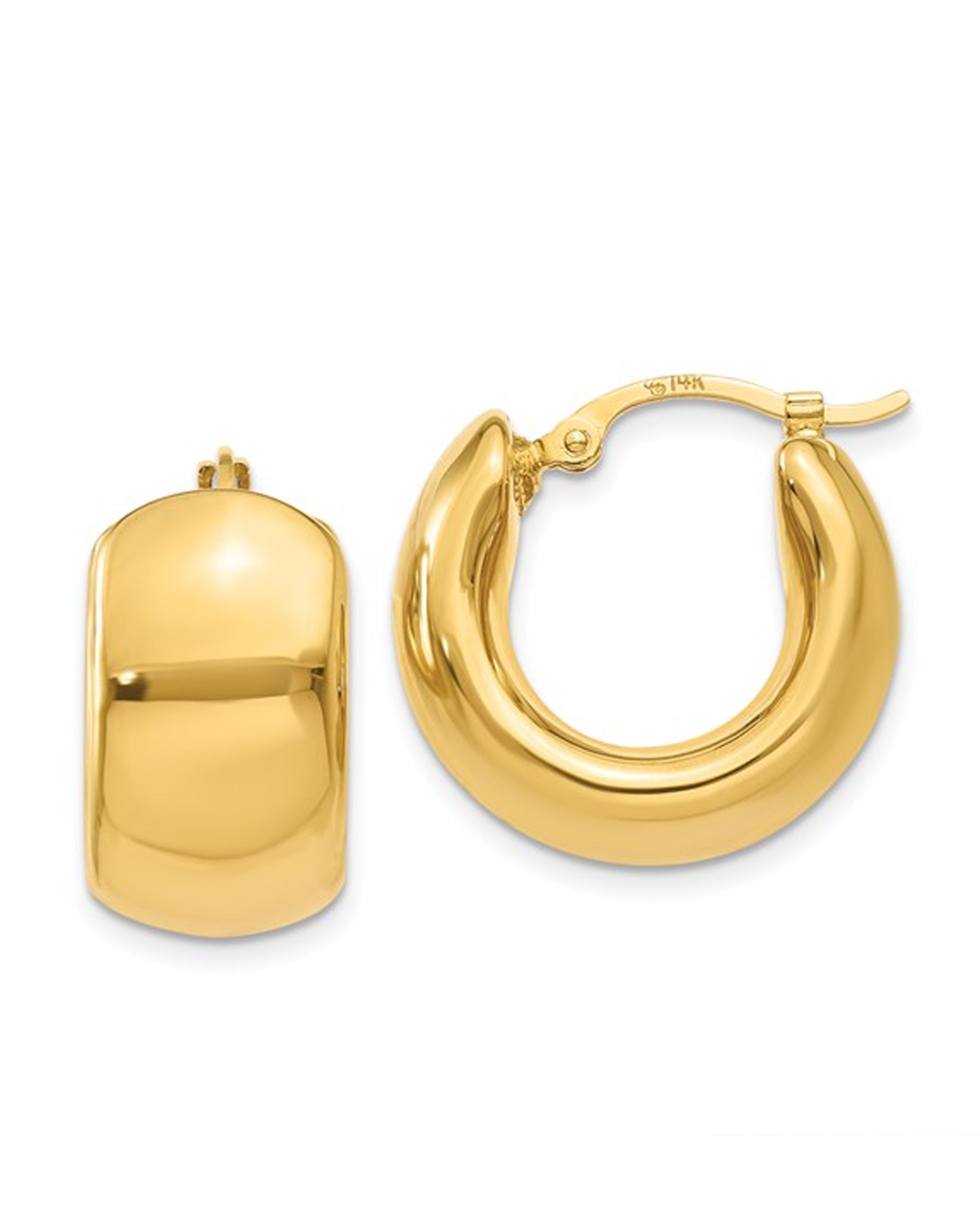14K Yellow Gold Wide Puffed Hoop Earrings