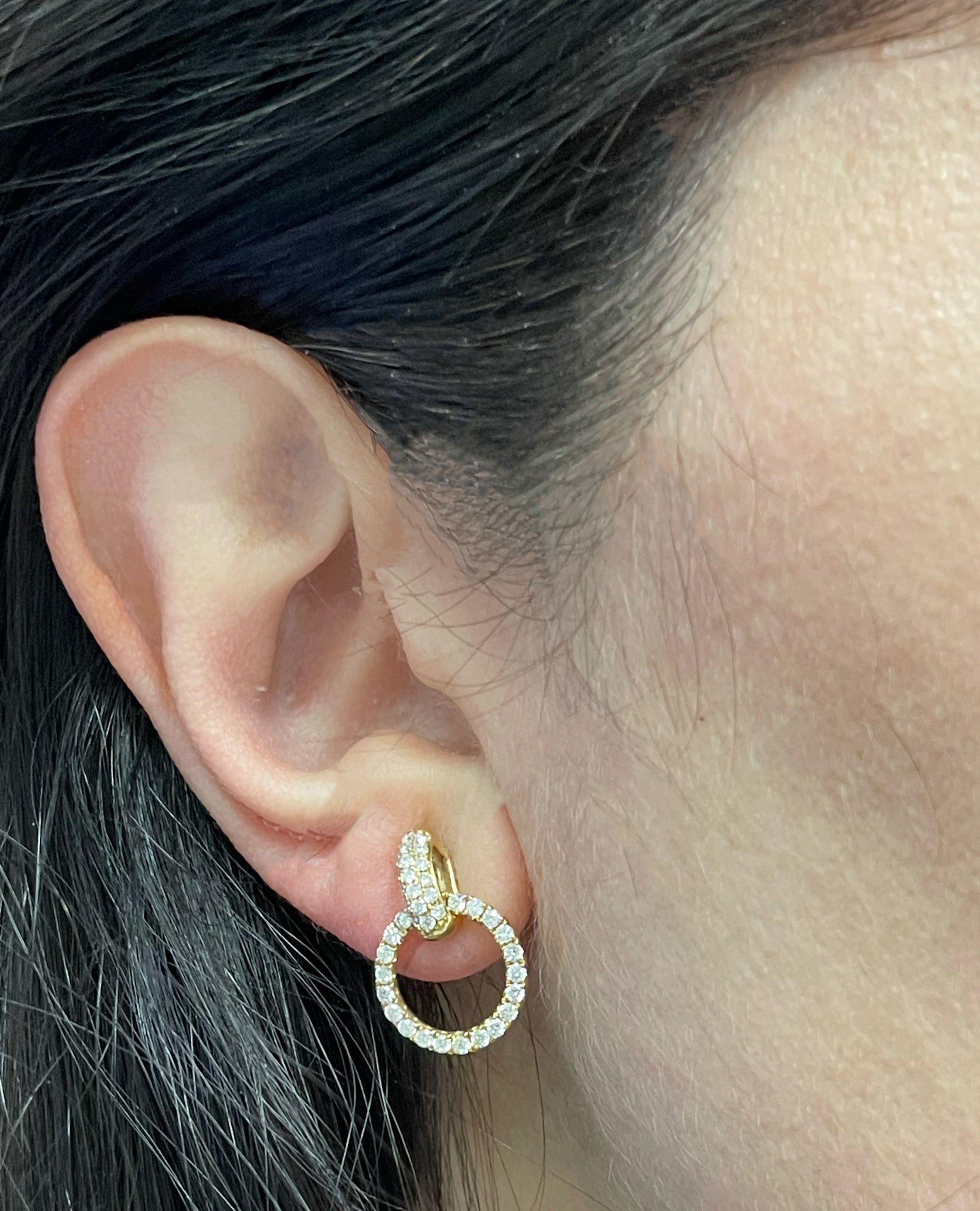 18K Yellow Gold Interlocking Diamond Drop Earrings