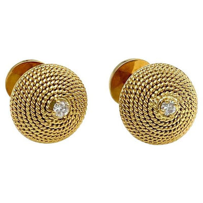 Pre-Owned 18K Yellow Gold and Diamond Cufflinks Circle Shaped