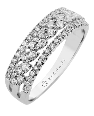 Zeghani ZR2457 14K White Gold Multi Row Diamond Ring 0.50 Carats