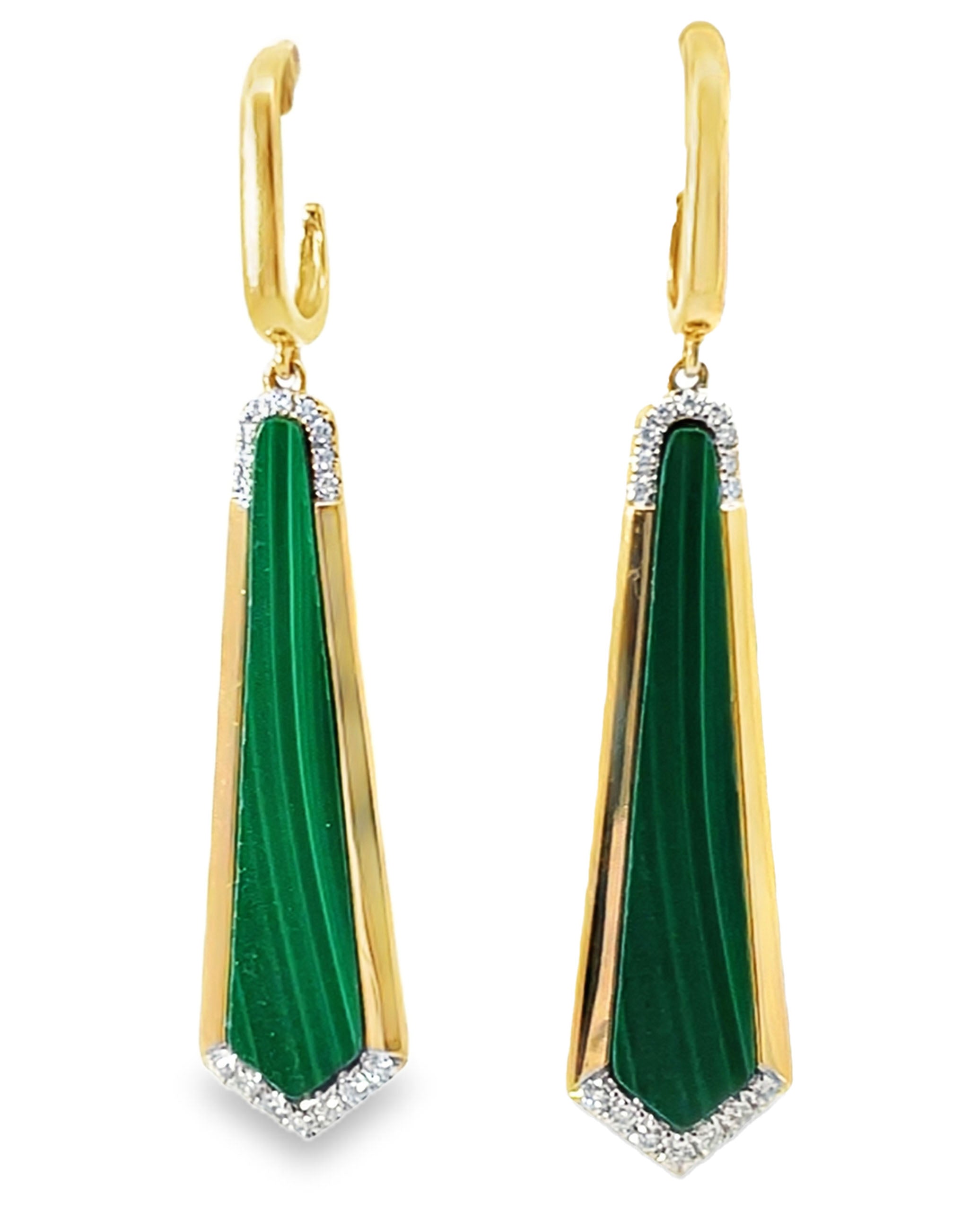 14K Yellow Gold Diamond & Malachite Dangle Earrings