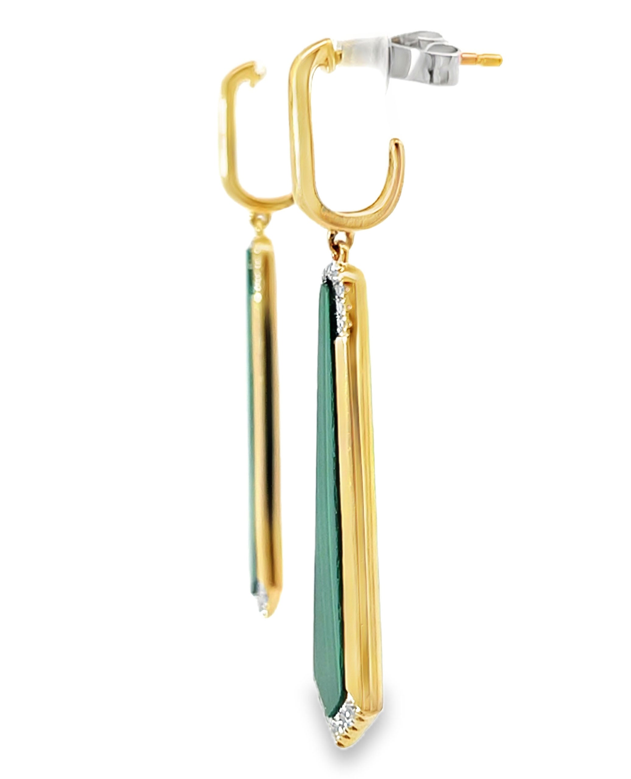 14K Yellow Gold Diamond & Malachite Dangle Earrings