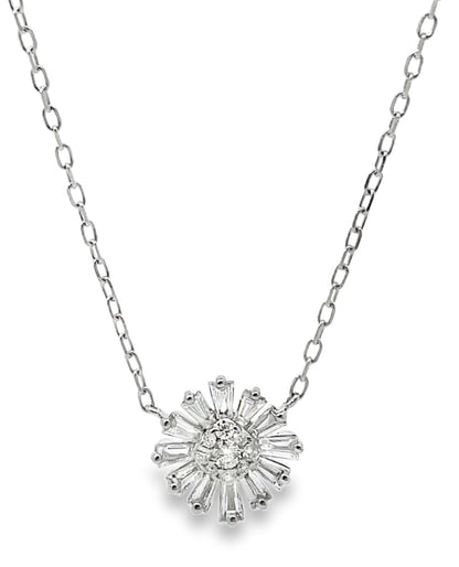 14K White Gold Flower Diamond Pendant Necklace
