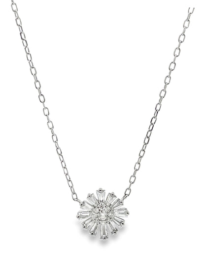 14K White Gold Flower Diamond Pendant Necklace