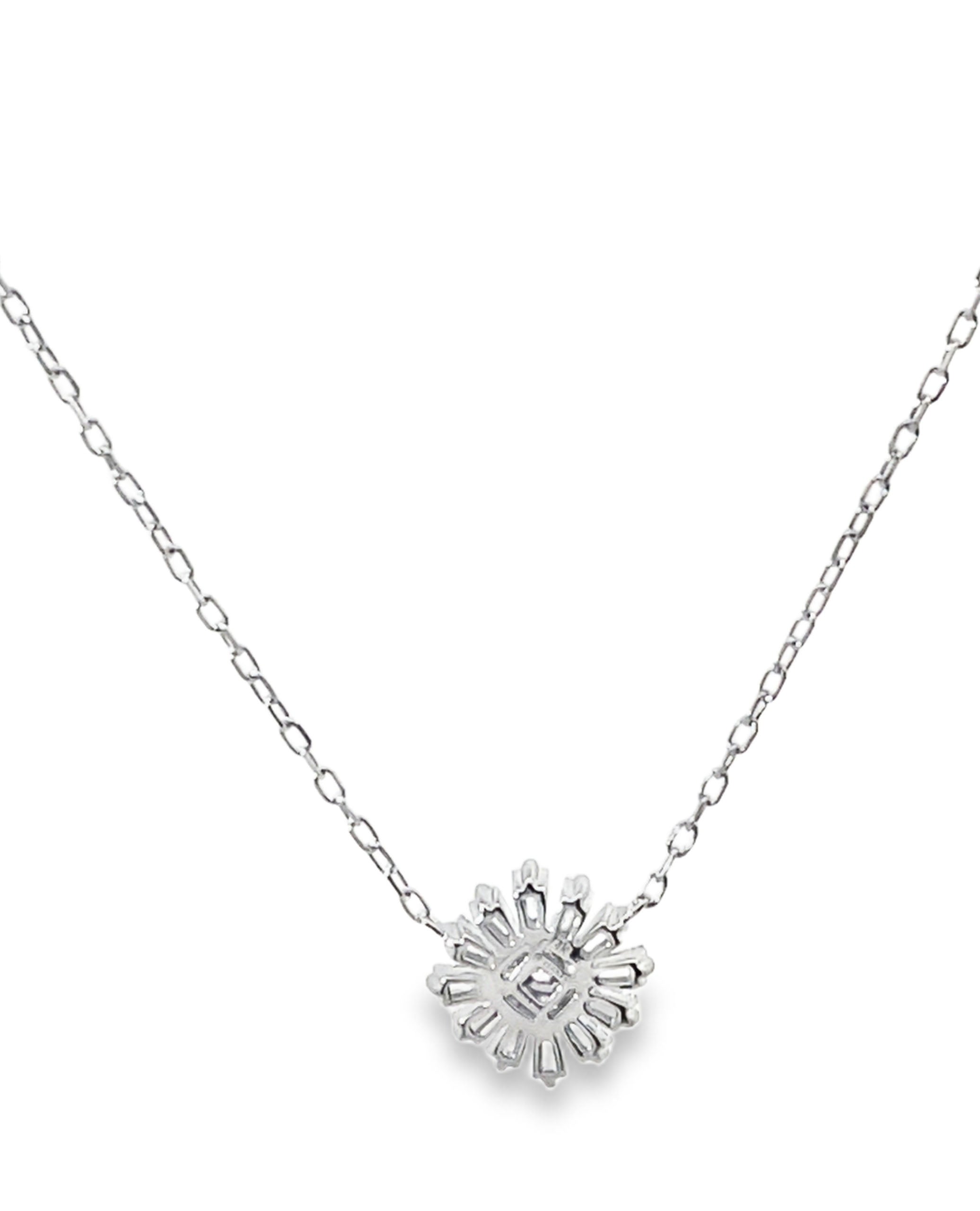 14K White Gold Flower Diamond Pendant Necklace