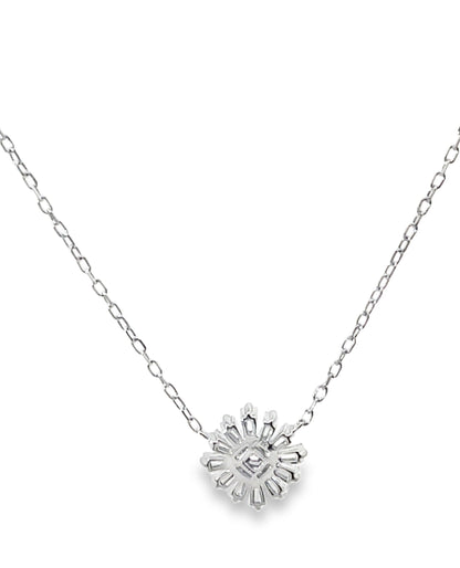 14K White Gold Flower Diamond Pendant Necklace