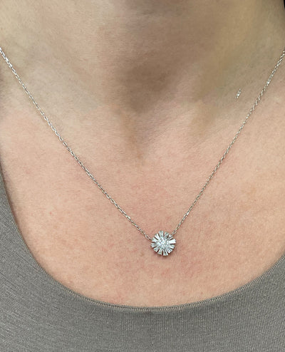 Zeghani ZP1202 14K White Gold Flower Diamond Pendant Necklace