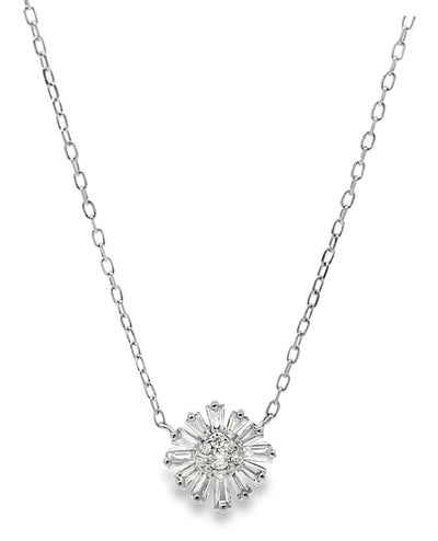 Zeghani ZP1202 14K White Gold Flower Diamond Pendant Necklace