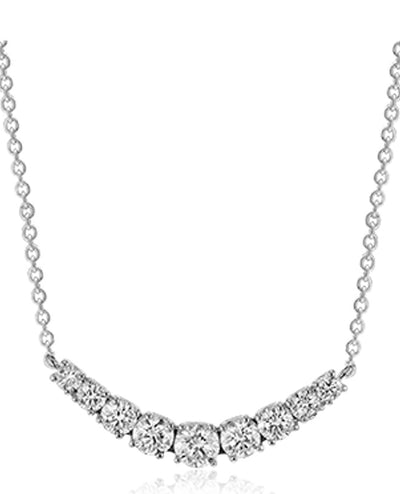 Zeghani ZP830 14K White Gold Curved Pendant Necklace with Diamonds 0.51 Carats