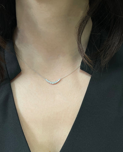 Zeghani ZP830 14K White Gold Curved Pendant Necklace with Diamonds 0.51 Carats