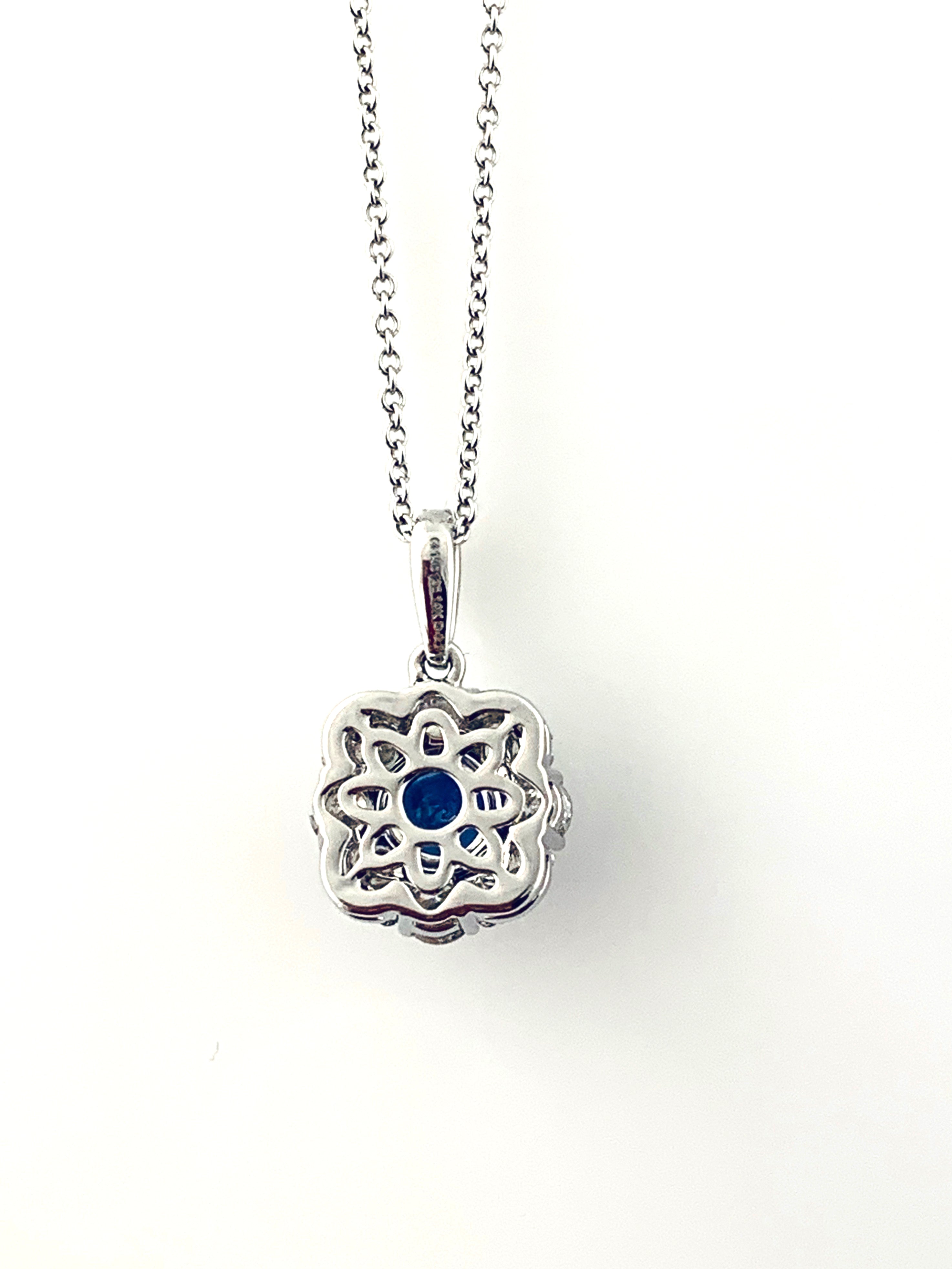 Zeghani ZP901 Round Blue Sapphire 14k White Gold Necklace with Diamonds