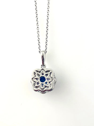 Zeghani ZP901 Round Blue Sapphire 14k White Gold Necklace with Diamonds