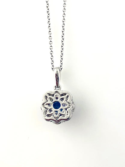 Zeghani ZP901 Round Blue Sapphire 14k White Gold Necklace with Diamonds