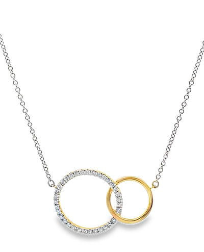 Zeghani ZP954 Two Tone 14K Gold Interlocking Circle Necklace with Diamonds 0.16 Carats
