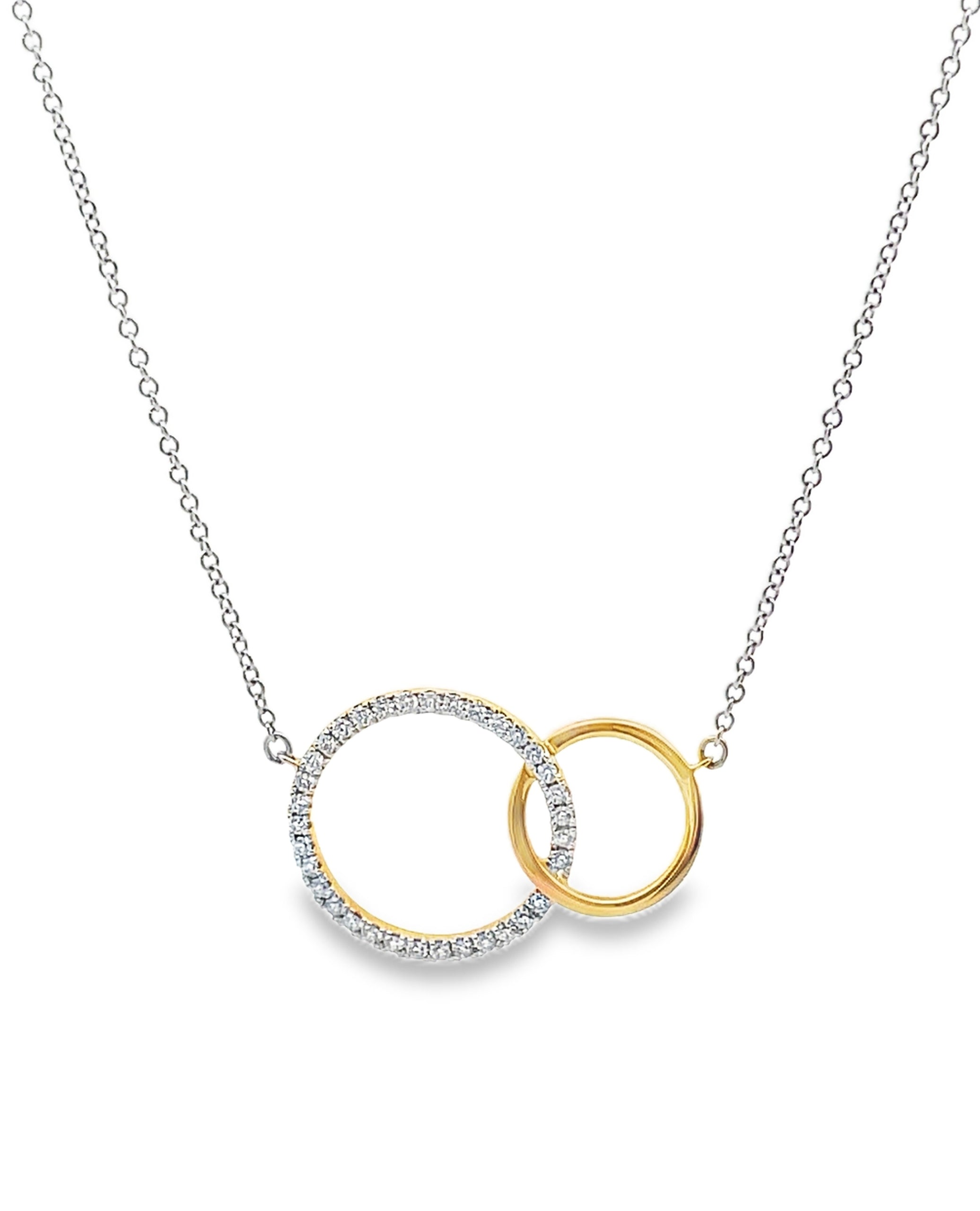 Zeghani ZP954 Two Tone 14K Gold Interlocking Circle Necklace with Diamonds 0.16 Carats